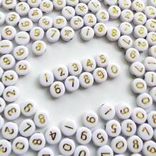 100/200/500pcs 4x7mm White Background Golden/Colorful/Black Digital Pattern Acrylic Large Beads, Suitable For DIY Jewelry Making, Necklace And Bracelet Craft Projects