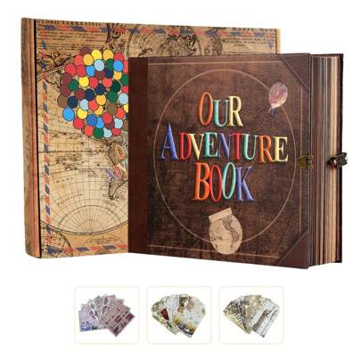 OUR ADVENTURE BOOK 1 peça Nosso Livro de Aventuras, 8,66 x 7,67 polegadas, 146 páginas, Diário de Viagem, Álbum de Recortes, Lembrança de Viagem Estilo Vintage, Livro de Visitas Vintage para Aniversário DIY, Casamento, Viagem, Escrita, Aniversário de Amigo, Dia dos Namorados, Halloween, Natal, Ano Novo, Presente Ideal