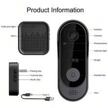 Timbre inalámbrico con cámara de vídeo inteligente TUYA, cámara de timbre inteligente WiFi de 2.4GHz, almacenamiento ampliable, captura fotos y vídeos HD, transmisión en vivo Full HD, tono de llamada personalizable, audio bidireccional en tiempo real, visión nocturna, resistente al agua