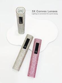 1 pieza Lámpara de uñas UV LED recargable y portátil con alimentación USB, con decoración de strass, pantalla LED, control de temporizador fácil, secador de uñas portátil, lámpara de curado de uñas de gel, forma hexagonal de diamante, bombillas LED de alta potencia, lente de aumento de 8X para un cuidado de uñas rápido y eficiente