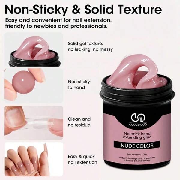 100g Non-Stick Hand Solid Nail Extension Gel -Clear Pink White Prolong Hard Gel 3D Carving Flower Nail Art Shaping Gel Rhinestone Glue Gel Easy To Operate Gift For Home Salon Manicure