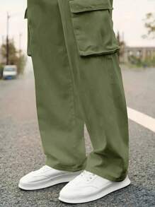 1 Piece Men's Solid Color Work Trousers With Multiple Pockets, Suitable For All Seasons, Wear Pocket Work Trousers For Ordinary Street Outings, As A Gift For Husband Or Boyfriend