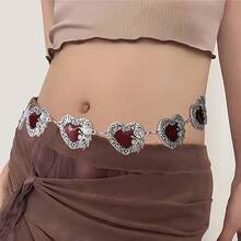 Women's Heart Print Metallic Waist Chain, Retro Silver & Gold Alloy Waist Belt, For Weddings, Holidays, And Everyday Wear - Gold - View 2