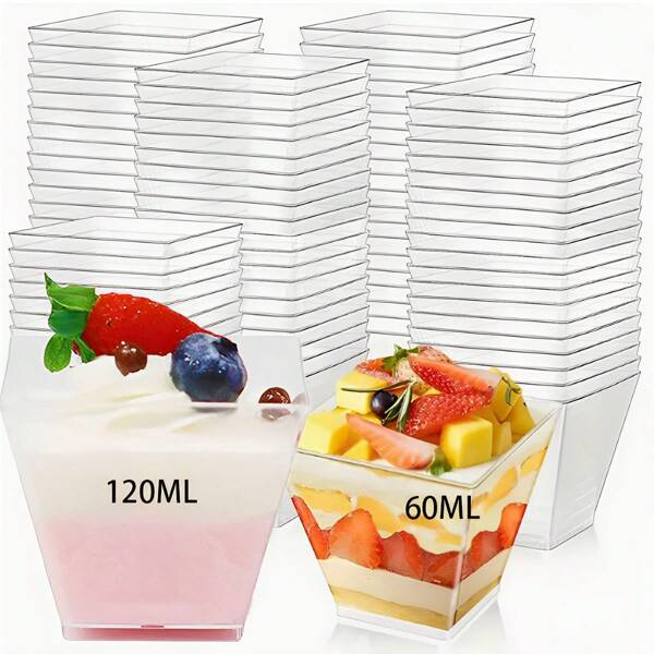 50 piezas Tazas para mousse de postre, platos de postre de plástico transparente, tazas para aperitivos para bodas, eventos y celebraciones