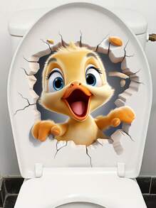 1pc 3D Cartoon Duck Toilet Lid Decal Cartoon Duck Pattern Wall Sticker PVC Self-Adhesive Duckling Toilet Sticker Waterproof Stickers Wall Decal Vinyl Decal For Home Decorations Spring Decoration Items Refresh Your Home Stickers Festival Decoration Stickers Gifts Birthday Graduation Bathroom Decor Fall Decor Bathroom Accessories