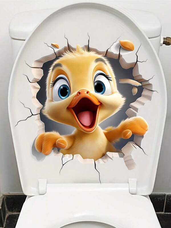 1pc 3D Cartoon Duck Toilet Lid Decal Cartoon Duck Pattern Wall Sticker PVC Self-Adhesive Duckling Toilet Sticker Waterproof Stickers Wall Decal Vinyl Decal For Home Decorations Spring Decoration Items Refresh Your Home Stickers Festival Decoration Stickers Gifts Birthday Graduation Bathroom Decor Fall Decor Bathroom Accessories