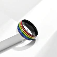 1 Peça Anel de Aço Titanium Elemento do Arco-íris Personalizado, Anel Exclusivo e Pessoal Revestido de Resina, Presente para Namorado/Namorada, Presente de Aniversário/Memorável, Presente da Moda, Presente do Mês do Orgulho, Gravado a Laser