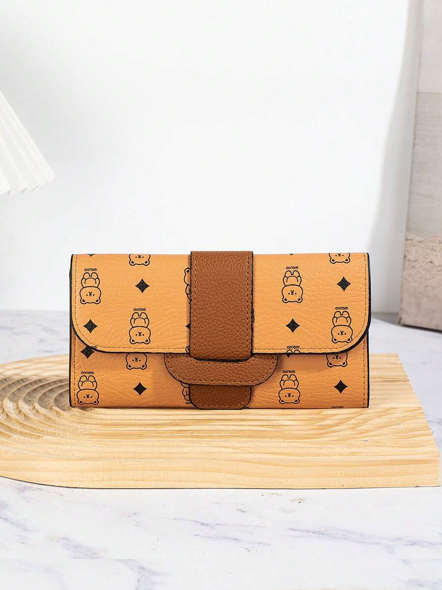 Women's Multi-Functional Long Animal Pattern Wallet With Card Slots & Clutch For Women Mini Wallet Purse Wallet Long Wallet Keychain - Brown - View 1