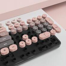 Wireless Keyboard And Mouse Set, Cute Keyboard And Mouse Combo, Full Size Typewriter Keyboard With Number Pad, Colorful Keyboard With Round Keycaps For Windows PC Laptop - Pink - View 3