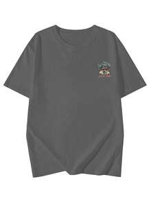 女式夏季新款可爱鸭子和字母图案印花休闲百搭短袖T恤 - 深灰 - 查看 7