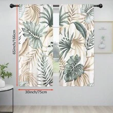 2pcs Turtle Leaf Print Curtains, Perfect For Bedroom, Office, Kitchen, Living Room And Study Room Decoration, Kitchen Window Decoration | Floral Pattern Curtains |