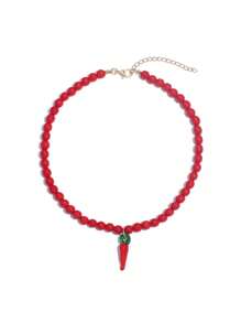 1 pieza Collar de Replica de ZAR con cuentas de vidrio rojas en forma de chile picante para primavera/verano