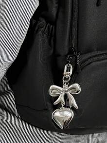 Women's Fashionable Silver Heart & Bowknot Keychain, Creative Gift Idea For Couples And Valentine's Day,Vintage Bowknot Heart Pendant, Decor Accessory For Bag/Phone, Keychain,Cupid Heart-Shaped Pendant ,Y2k Cute Versatile Bag Charm,Versatile Keychain,Bag Decor Keychain,Accessories Small Gifts,For Women On Birthdays, Mother's Day,Couples Bag Accessories,Accessories Decor For Teen Women College Students Rookies Accessories - Silver - View 9