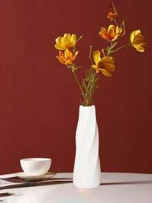 1 pieza Jarrón de flores de plástico para decoración del hogar para arreglos florales, adorno de escritorio de oficina, decoración de jarrón pequeño para sala de estar, balcón, soporte de TV, mesa de comedor, apto para flores frescas o secas, pintado a mano con motivos florales, jarrón de resina de estilo minimalista - Blanco - Ver 4