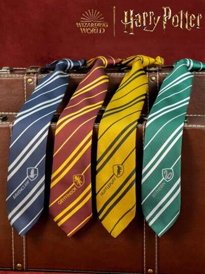 Harry Potter 1/4pcs 8cm Harry Potter Officially Licensed Tie Hogwarts Gryffindor Slytherin Ravenclaw Hufflepuff Manual Knotting Badge Striped Knit Fashions Tie Movie Peripherals British College Style Party Dress Up Props Shirts Accessories Creative Room Desktop Decorations Birthday Surprise Christmas Halloween Gifts For Family And Friends Harry Lover