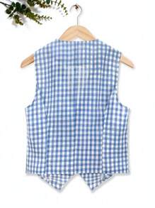 Blazer corto, senza maniche, in poliestere-cotone, con motivo a quadri, ideale per uso casual e vacanze, per donna