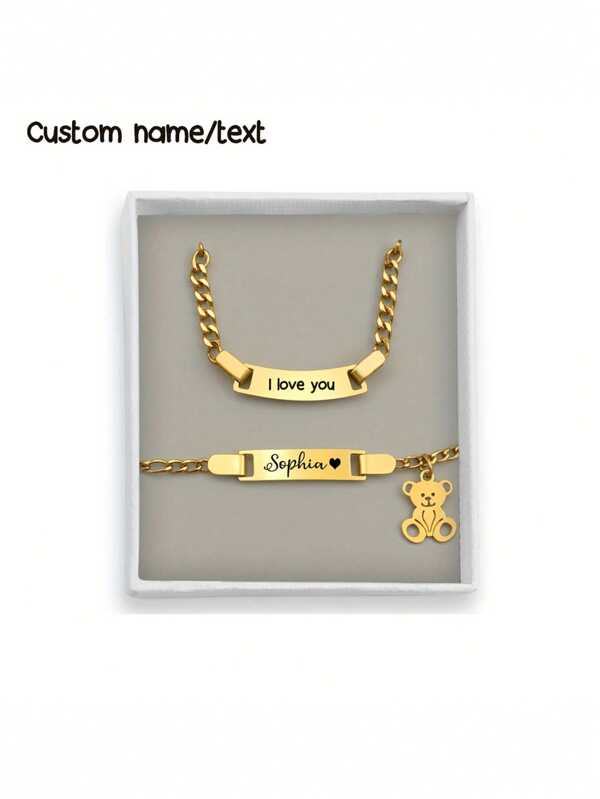 Customized Name Children's Bracelet Necklace Set, Cute Teddy BearPersonalized Name Child Necklace, & Thanksgiving Gift Back To School Winter Gift Ideas Boy Girl Valentine's Day Multi-Functional,Ornamental,Engraved Exquisite,Stylish,Baby Fashion,Tidy,Colorful,Modern,Cute Kawaii Adorable Custom,Unique Treasurefinds,Baby Gifts,Cutebaby,Toddler Fashion Ideal Gifts For Him Family,Friends,Daughter,Son,Her For Children's Day