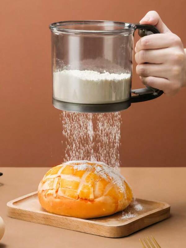 1pc Semi-Automatic Handheld Flour Sifter Baking Tool, Transparent Hand-Pressed Double Layer Flour Sieve
