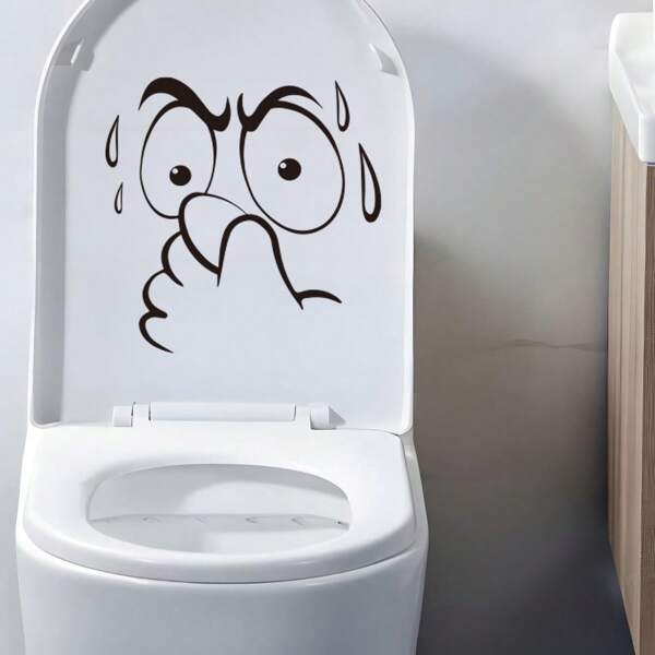 2/1pc Cartoon Smiling Toilet Lid, Decorative Wall Sticker Self-Adhesive Bathroom Toilet Sticker, Exquisite Cartoon Twist Nose Funny Toilet Lid Sticker Emoticon Bathroom Decoration Sticker