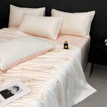 1-delige luxe zomerquiltset - zachte polyestervezel, wit perzikkleurig vlinderborduurwerk, perfecte zomernacht, zomerquilt | elegant beddengoed | gladde textuur