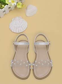 Girls Fashionable & Comfortable Transparent Pearl Wave Style Princess Sandals For Mid/Kids