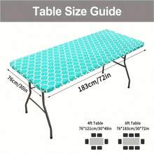 1件提供多种几何图案弹性桌布，方形和圆形尺寸可选。采用牛奶丝材质制成，适合春夏季节。这些桌布可用于装饰厨房、餐厅和庭院，也可用于装饰不同尺寸的餐桌。非常适合家庭聚会和户外野餐。