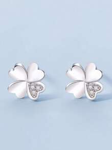 Boucles d'oreilles en argent sterling avec fleur à quatre pétales ornée de strass pour femmes, crochets d'oreille exquis, boucles d'oreilles avec perles et trèfle à quatre feuilles pour la Saint-Valentin