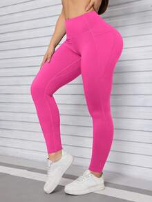 女式高腰收腹运动紧身裤，口袋设计，适合健身、通勤、春夏季穿着