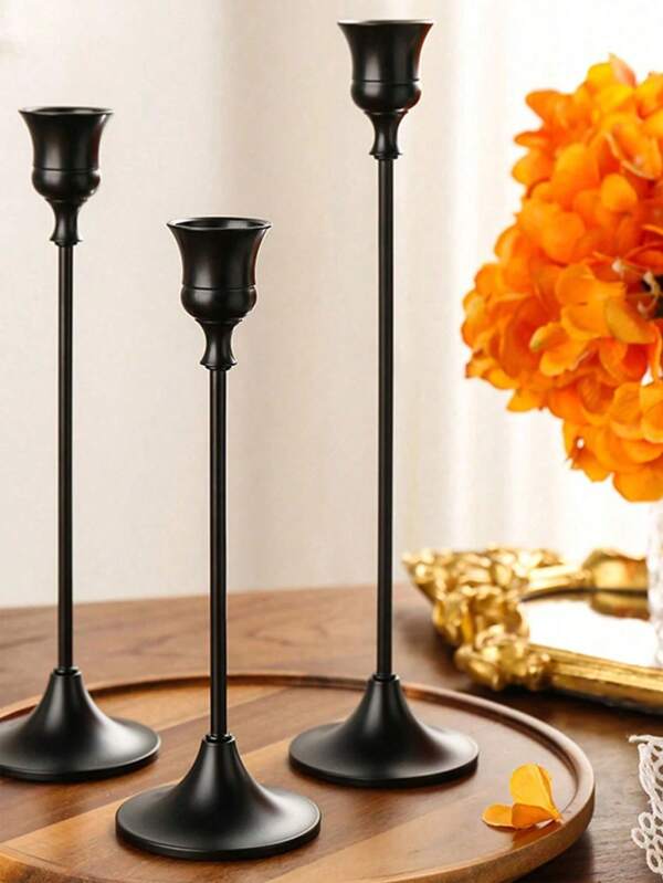 3 Pieces Set Of Wrought Iron Cone Candlesticks, Decorative Candlesticks, Dinner And Wedding Decoration - Suitable For Weddings, Dining,Parties - Fireplace Decoration Candlesticks, Table Decoration Columnar Candlesticks, Suitable For Weddings, Home Decoration, Festival Party Decoration, Festival Decoration Family Gifts, Birthdays And Graduation