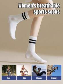 1/5/6 Pairs All Season, Back To School, Thanksgiving, Valentine's Day, Pride Month (US), Teacher's Day, Father's Day, Carnival, Easter, Mother's Day, Labor Day Casual Sports Quick-Dry Soft Fabric Unisex Crew Socks, Spring/Summer, Autumn/Winter, Solid Color Black White Gray Pink Green Blue - Multicolor - View 5