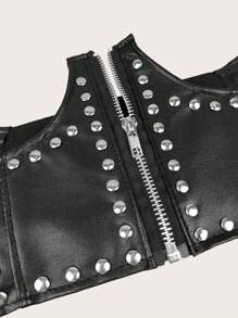 1pc Women's Elastic Waist Belt, Black Waistband With Rivet Decor, Overlaying