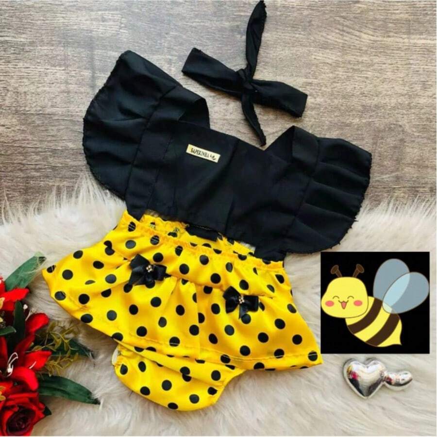 Jardineira romper bebê menina bailarina tematíco mesversario book - Amarelo - Visão 1