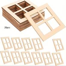 10/20pcs Unpainted Wooden Window Frame Crafts, Mini Window Decor, Miniature Wooden Window Models, Mini Home Furniture, Toy House, Miniature Scene