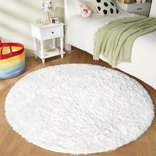 1pc Solid Color Round Plush Decorative Rug, Universal For All Seasons, Suitable For Home Decoration In Bedroom, Living Room, Dormitory, Children's Playroom