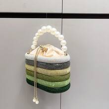 Dancing Engine Sparkling Rhinestone Handbag Chain Shoulder Bag Designer Handmade Clutch Purse, New Arrivals Party Bag - Green - View 5