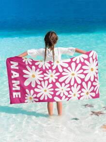 Toalha de praia personalizada com nome para meninos e meninas, 1 peça, flores clássicas, várias cores, toalha de praia para pais e filhos, absorvente, multifuncional, secagem rápida, respirável, reutilizável, requintada, confortável, macia, moderna