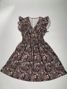 Women's V-Neck Paisley Print Mini Dress - Sexy Vacation Beach Dress, Flowy Summer Boho Dress For Women,Casual Sleeveless Sundress For Women,Bohemia Midi Dresses