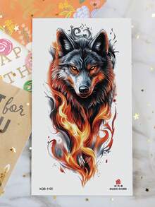 1 张大尺寸人体艺术临时纹身贴纸，男女适用，逼真的动物狮子老虎狼图案，防水假纹身，持续 2-5 天，遮盖疤痕，可用于手臂手腕肩膀腿腰颈部手胸部大腿手指脚踝，适用于派对、礼物、度假、身体装饰 - 黑色 - 查看 4