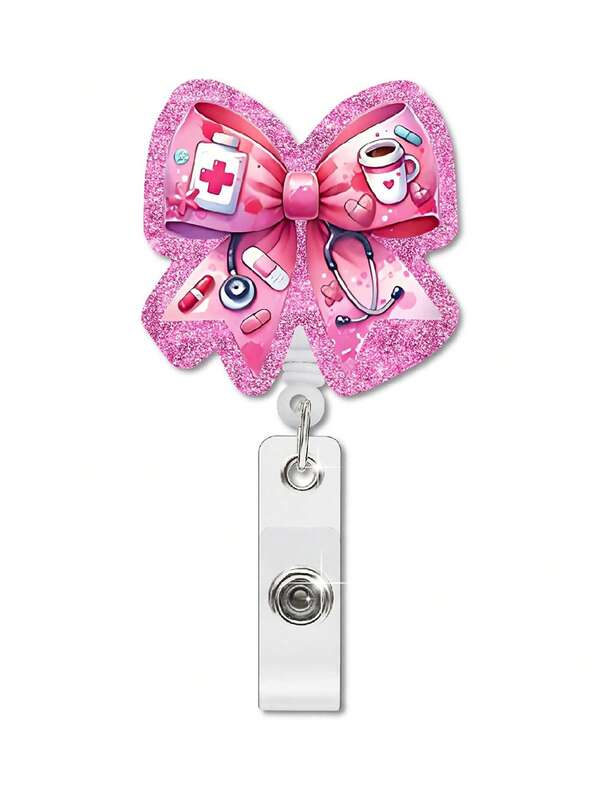1pc Retractable Acrylic Glitter ID/Name Badge Holder Clip With Butterfly Strap, For Medical/Nursing ID Cards