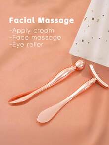 2 Pcs/Set 2 In 1 Facial Eye Massage Roller Stick Metal Eye Cream Applicator Massage Tool Wand Stick Rose Gold - Rose Gold - View 3