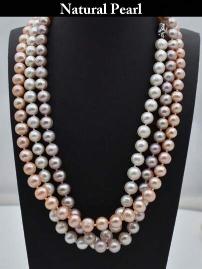 1 String 45cm 9-10mm Near Round White Or Pink Or Purple Cultured Pearls And S925 Clasp Necklace For Women Jewelry Daily Life Or Party