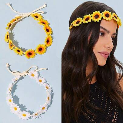 1 Pc Fashion Sunflower Daisy Flower Hairband For Women Sweet And Cute Hair Accessories Gifts Exquisite Daily Decoration Gifts Headband Turban Headband Sweatband Fall Winter Hair Band For Vacation Outfits Woman Elegant Scarf
