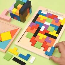 Wooden Blocks Puzzle Brain Teasers Toy Tangram Jigsaw Intelligence Colorful 3D Russian Blocks Montessori Educational