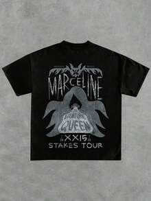 Marceline - Inspired Black T - Shirt - Front Mysterious Bat - Like Graphic, Back With "Marceline" Text, Vampire - Themed Graphics And "Vampire Queen XX15 Stakes Tour"! 100% Cotton 220g Double - Sided Printed T - Shirt - Black - View 3