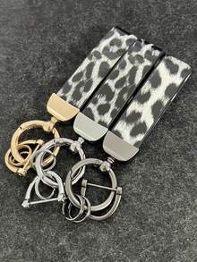 1 pieza Llavero de muñeca de estilo francés de cuero con 2 anillos para llaves y anillo en D anti-pérdida, correa portallaves unisex corta, llavero de coche de moda multicolor, accesorio de bolso de estilo empresarial para uso diario de hombres, accesorio de coche casual, estilo gótico lindo Y2K para la escuela