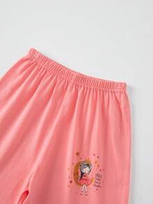 4件套女童休闲纯棉卡通印花短袖T恤和短裤睡衣套装，夏季 - 西瓜粉 - 查看 7