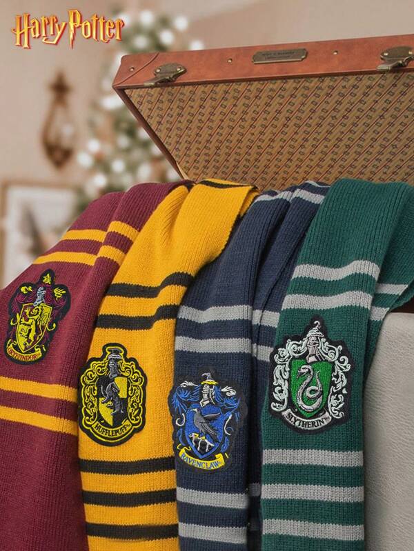 Harry Potter Bufanda de Harry Potter, colaboración de las Casas de Hogwarts Gryffindor y Slytherin, bufandas de cachemira con flecos unisex, regalo de merchandising