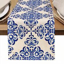 1 pieza Tapete de mesa con estampado floral retro azul, 4 piezas Individuales con estampado floral retro, adecuados para festivales, fiestas, cumpleaños, cenas, decoración de cocina y comedor, decoración del hogar y la habitación para todas las estaciones