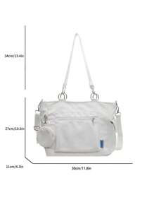 Grand sac fourre-tout unisexe avec porte-monnaie 1 pièce, nouveau style coréen, sac d'école pour étudiants de collège, sac décontracté, sac à bandoulière, sac en canevas, sac à bandoulière, sac pour femme avec sac à pièces, sac scolaire, grande capacité, portable, pour adolescentes, femmes étudiantes, parfait pour le bureau, le collège, l'école primaire, le collège, le lycée, le travail, les affaires, les trajets, les achats, les vacances