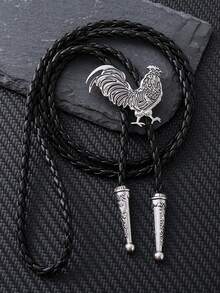 1pc Adjustable Leather Long-Horned Bull Head & Horse Horseshoe Country Party Bolo Tie, Cowboy Western Style Shirt Collar Accessory, Unisex Casual Party Wedding Groomsman Gift Leather Cord Necklace Pendant